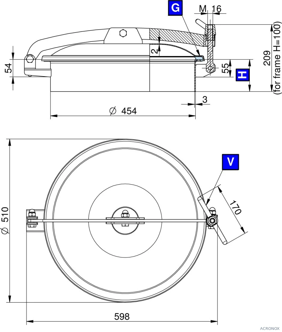 Búvónyílás felső kerek 454 mm kifelenyíló (T1/450;T1/451;T1/452; T1/450/B;T1/451/B;T1/452/B)