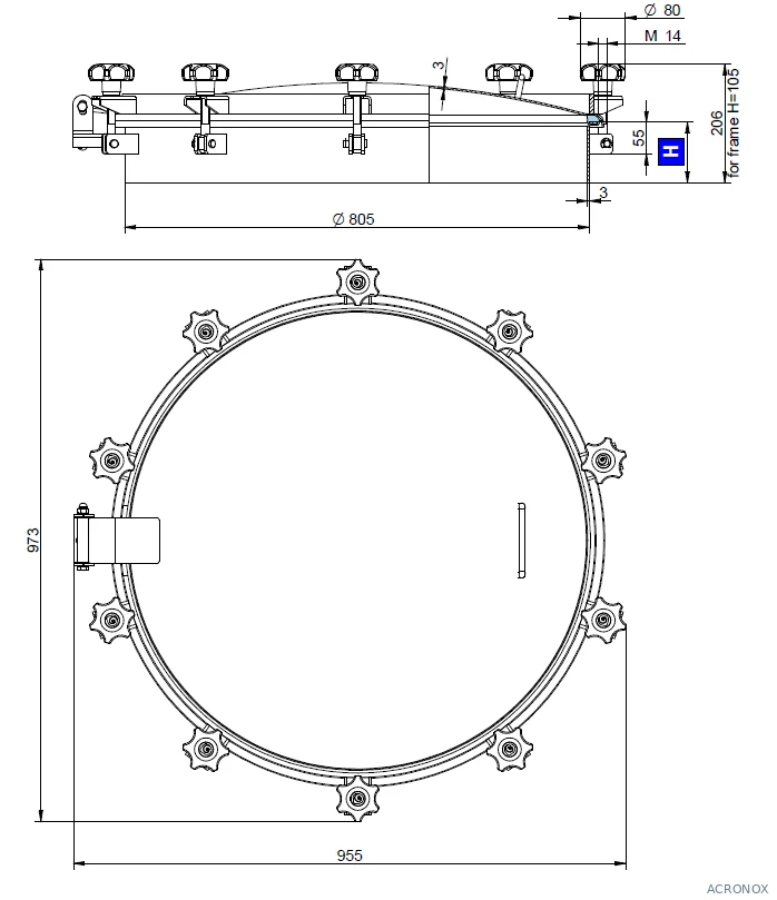 Búvónyílás felső kerek 805 mm kifelenyíló (10V/800; 10V/800/B)