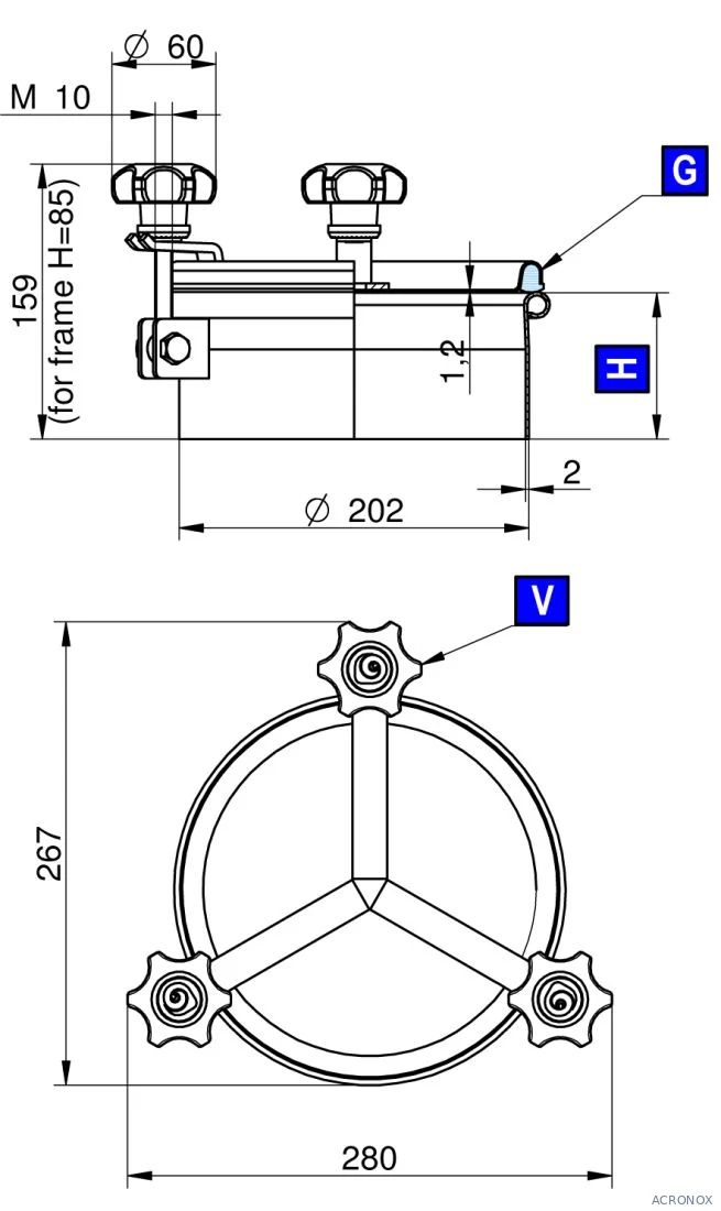 Búvónyílás felső kerek 202 mm kifelenyíló (235;236;237)