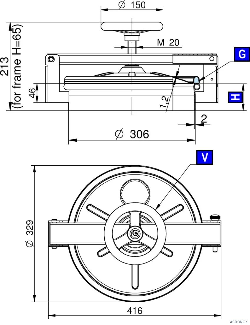 Búvónyílás alsó kerek 306 mm kifelé nyíló (210;211;212;213; 210/B;211/B;212/B;213/B)