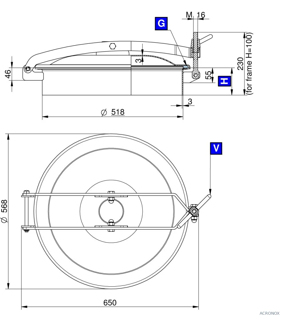 Búvónyílás felső kerek 520 mm kifelenyíló (T/500;T/501;T/502; T/500/B;T/501/B;T/502/B)