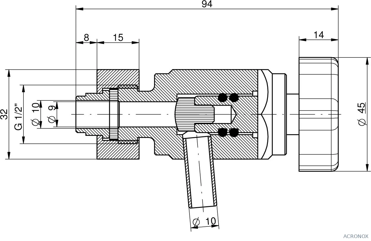 Mintavevő csap AISI 304 D06 1/2" 390/D, Z-típus, rozsdamentes, élelmiszeripari