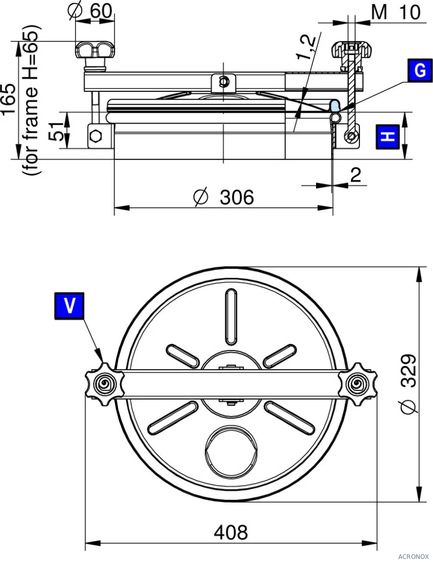 Búvónyílás alsó kerek 306 mm kifelé nyíló (215;216;217;218; 215/B;216/B;217/B;218/B)