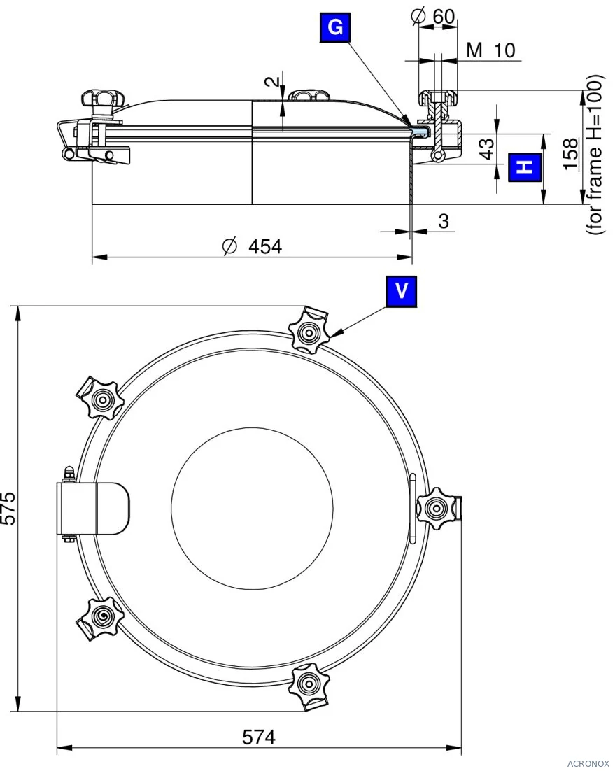 Búvónyílás felső kerek 454 mm kifelenyíló (5V/450;5V/451;5V/452; 5V/450/B;5V/451/B;5V/452/B)
