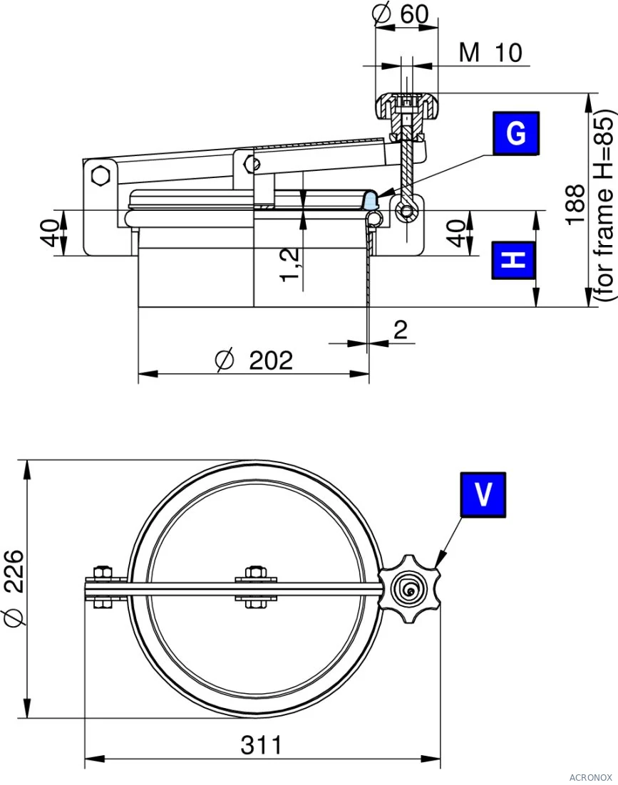 Búvónyílás felső kerek 202 mm kifelenyíló (230;231;232;230/B;231/B;232/B)