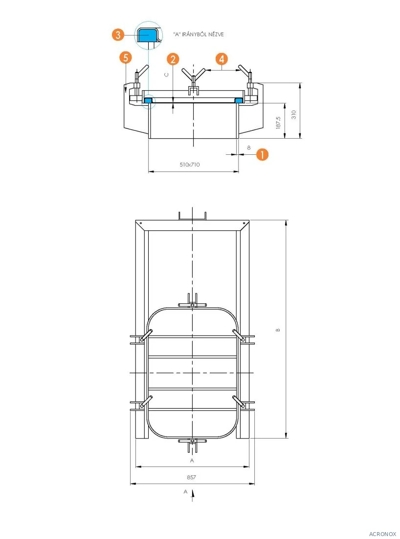 Búvónyílás négyszögletes guillotine ajtóval 610 x 810 mm (6015 G; 6015 G1)