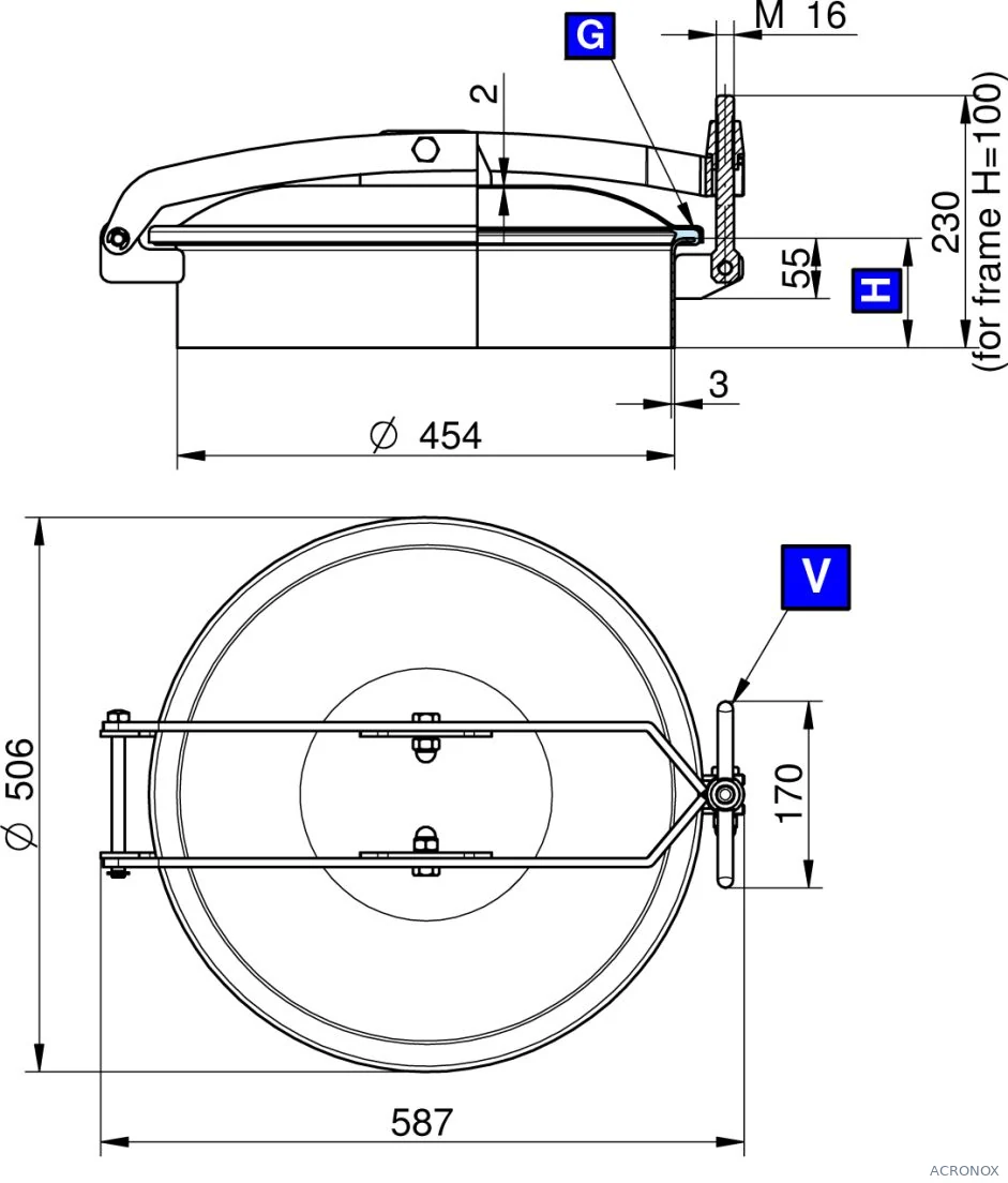 Búvónyílás felső kerek 454 mm kifelenyíló (T/450;T/451;T/452; T/450/B;T1/451/B;T1/452/B)