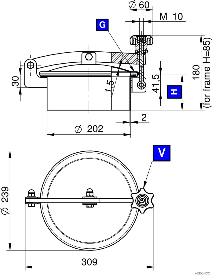 Búvónyílás felső kerek 202 mm kifelenyíló (N/230;N/231;N/232;N/230/B;N/231/B;N/232/B)