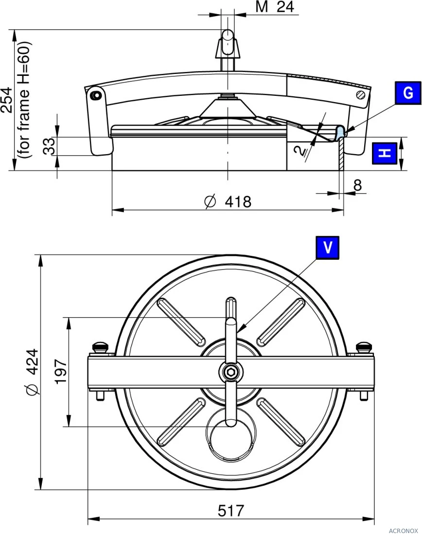 Búvónyílás alsó kerek 418 mm kifelé nyíló (220;222; 220/B;222/B)