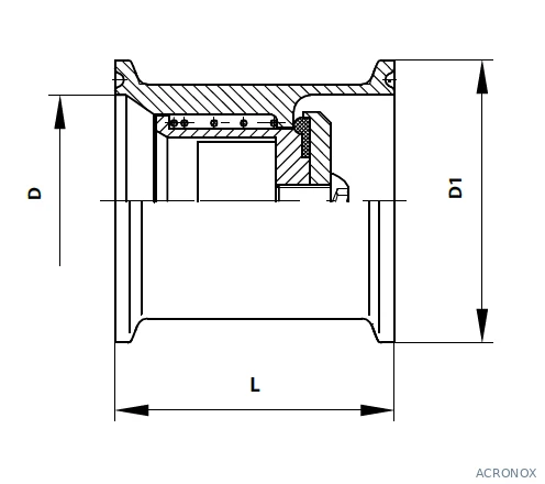 Visszacsapó szelep, rövid beépítésű, clamp / clamp, DIN, rozsdamentes, élelmiszeripari, standard