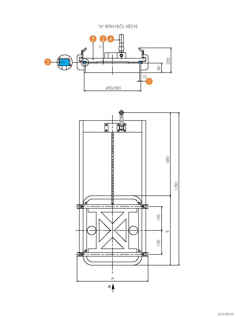 Búvónyílás négyszögletes guillotine ajtóval 403 x 530 mm (6015 B;6015 B1)