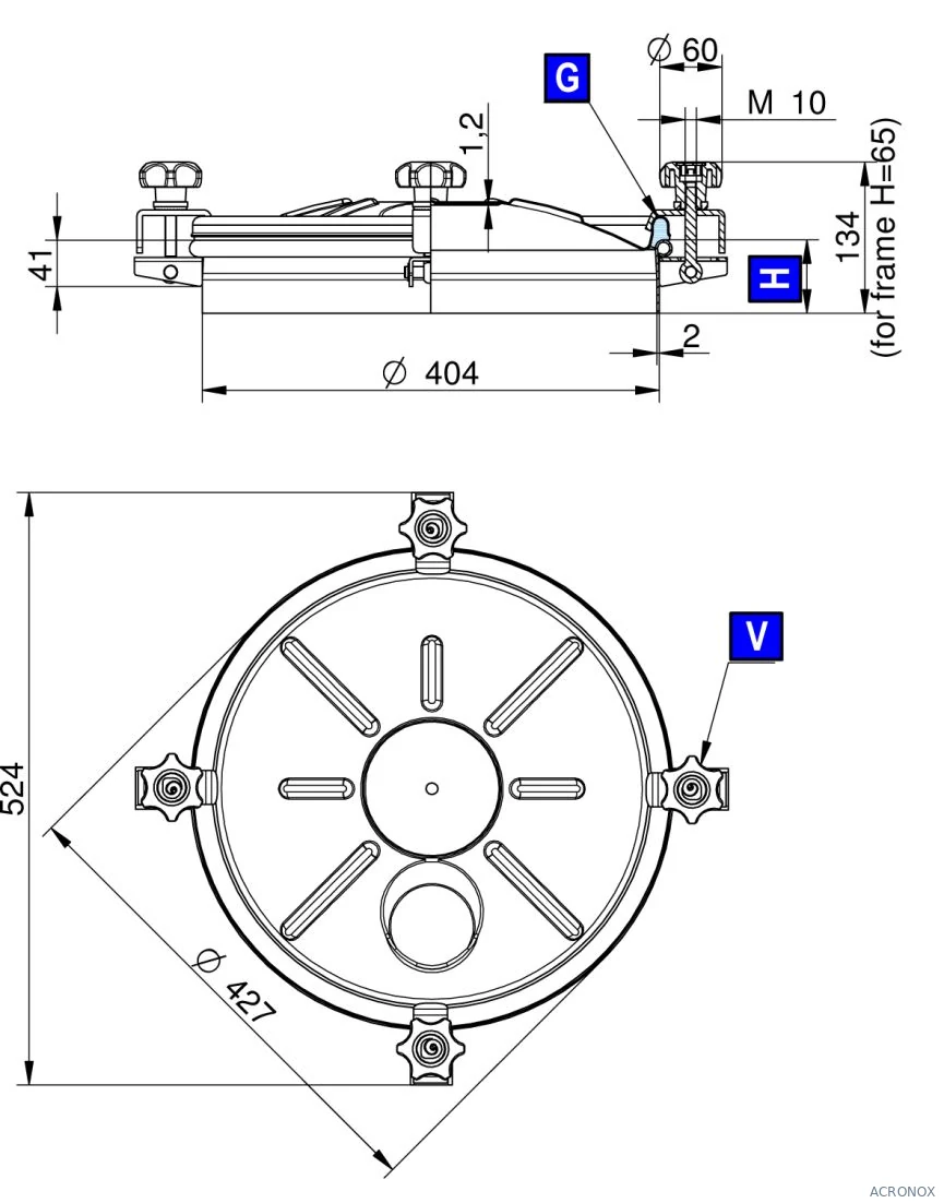 Búvónyílás felső kerek 404 mm kifelenyíló (255;256;257;258;255/B;256/B;257/B;258/B)