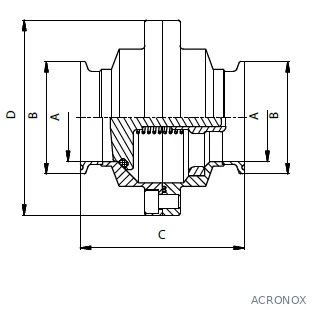 Visszacsapó szelep, két részes, karima testből, clamp/clamp, DIN, rozsdamentes, élelmiszeripari, standard