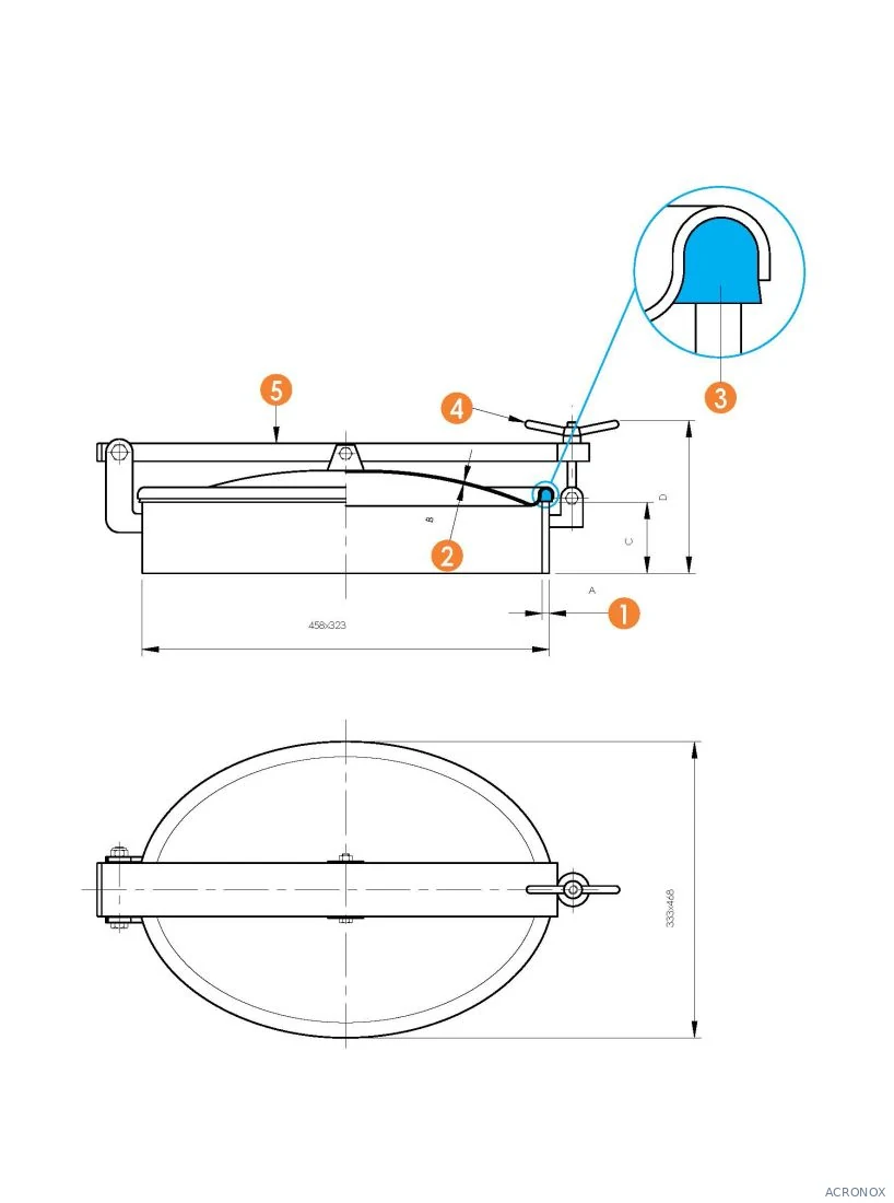 Búvónyílás alsó ovális 310 x 445 mm kifelé nyíló (6007 D; 6007 E)