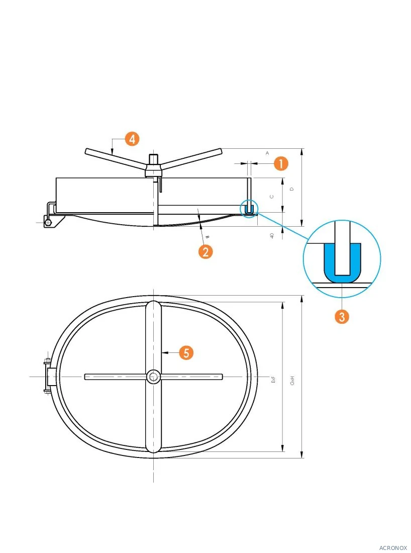 Búvónyílás alsó ovális 410 x 540 mm befelé nyíló (6007 P-MINI;6007 P-MAXI;6007 P-MAXI-SUPER)