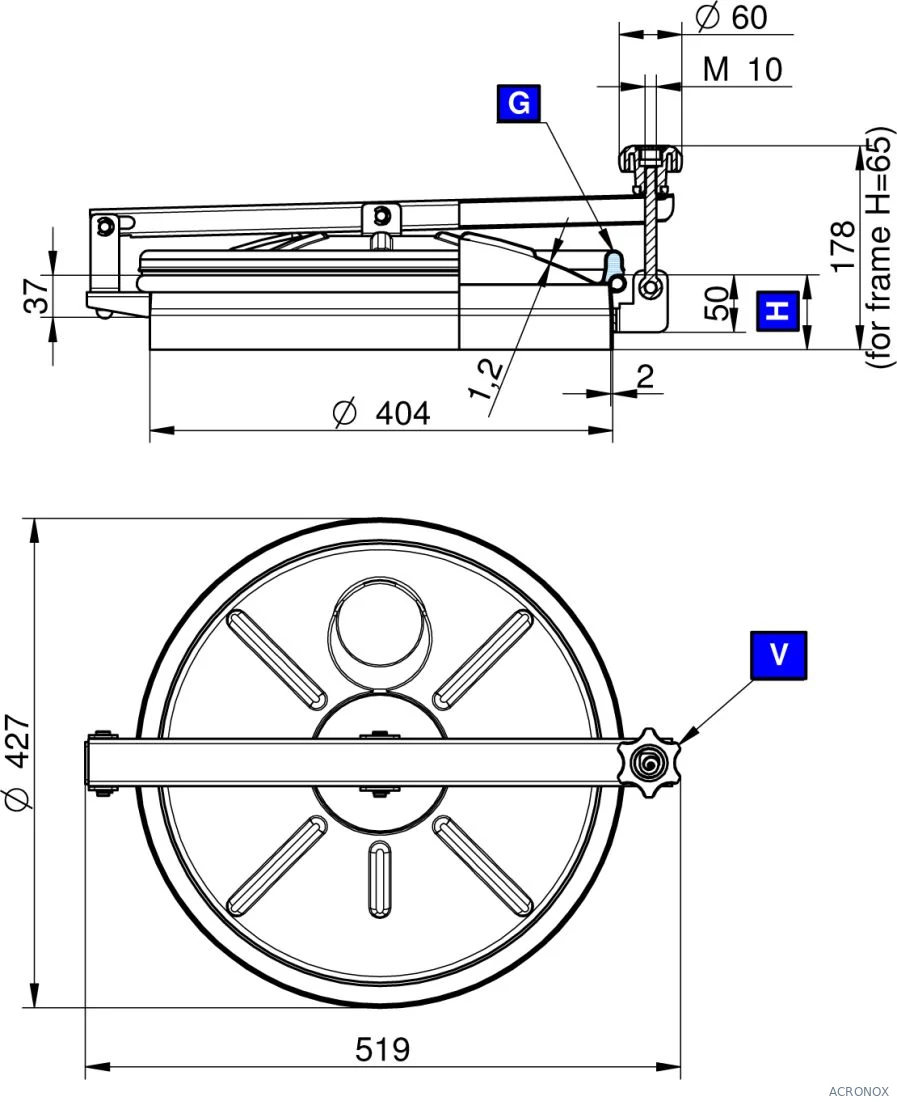Búvónyílás felső kerek 404 mm kifelenyíló (N/250;N/251;N/252;N/253)