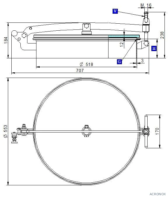 Búvónyílás felső kerek 518 mm kifelenyíló (T1/G500;T1/G501;T1/G502; T1/G500/B;T1/G501/B;T1/G502/B)