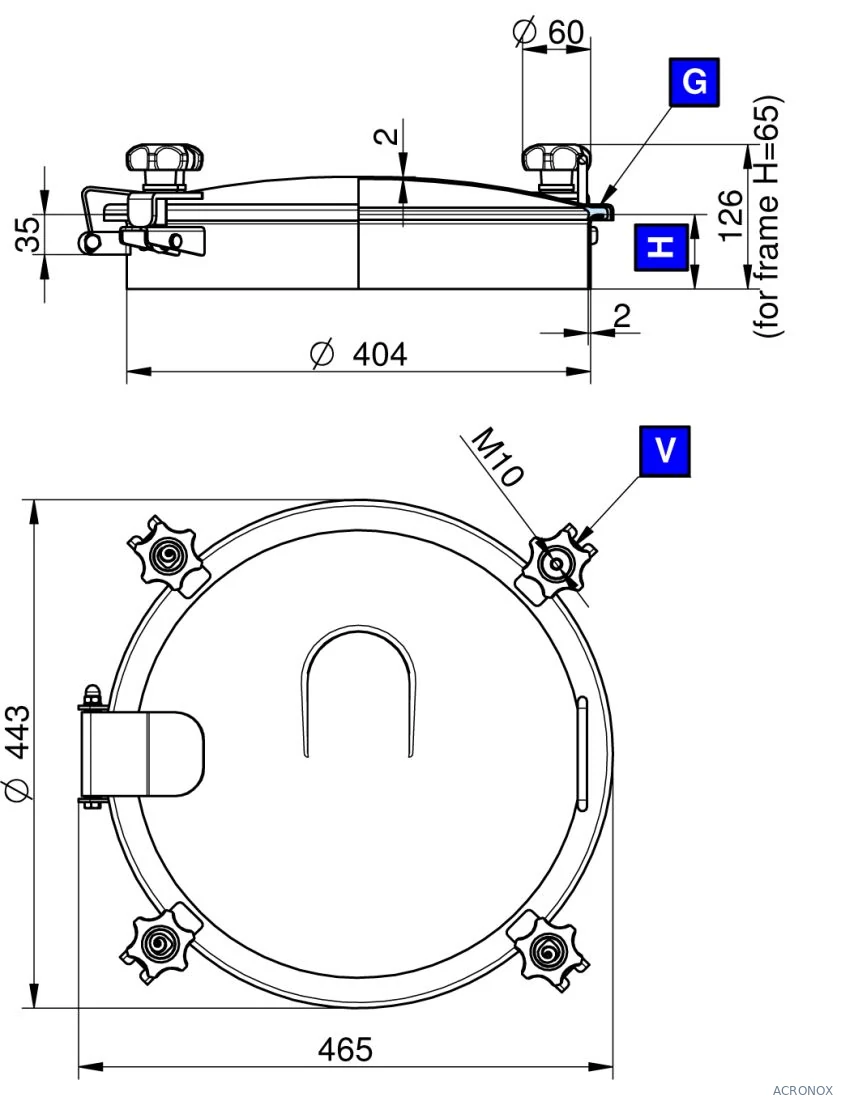 Búvónyílás felső kerek 404 mm kifelenyíló (4V/400;4V/401;4V/402;4V/403; 4V400/B;4V/401/B;4V402/B;4V403/B)