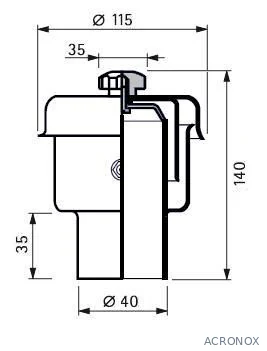 Rozsdamentes légző, folyadék zárású, D40, 150 hl/h, Aisi 304