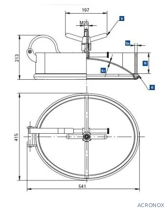 Búvónyílás alsó ovális 440x320 mm nagynyomású befele és kifele nyíló (200PES-WP)