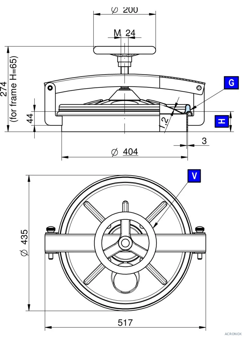 Búvónyílás alsó kerek 404 mm kifelé nyíló (220/E;222/E; 220/E/B;222/E/B)