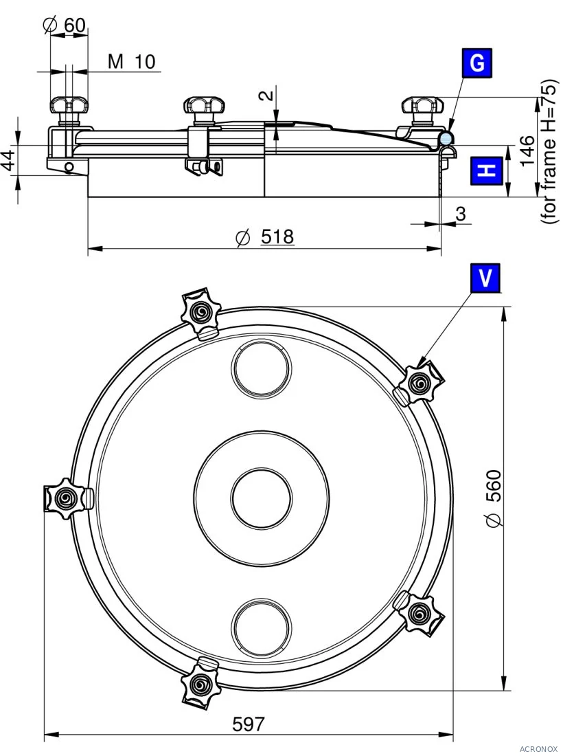 Búvónyílás felső kerek 520 mm kifelenyíló (276)