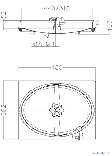 Búvónyílás cementkádra ovális 440x310 mm kifelenyíló (A14)