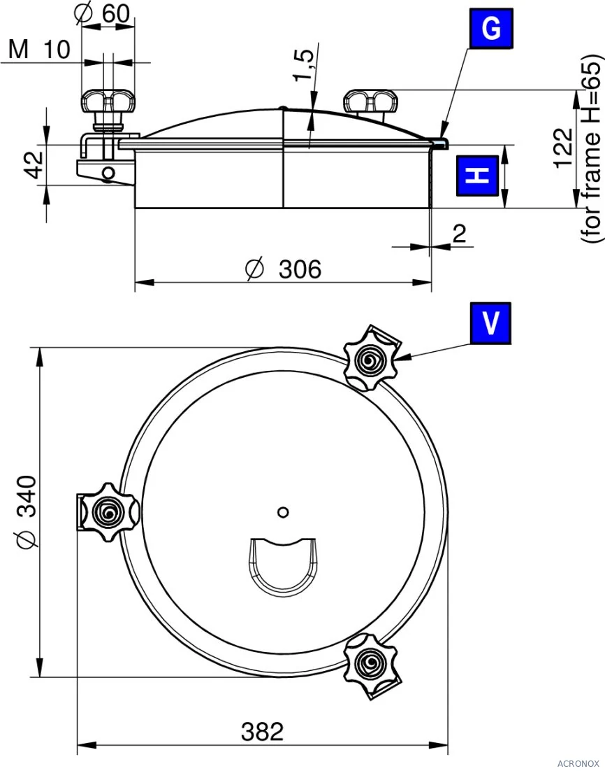 Búvónyílás felső kerek 306 mm kifelenyíló (3V/300;3V/301;3V/302;3V/303)