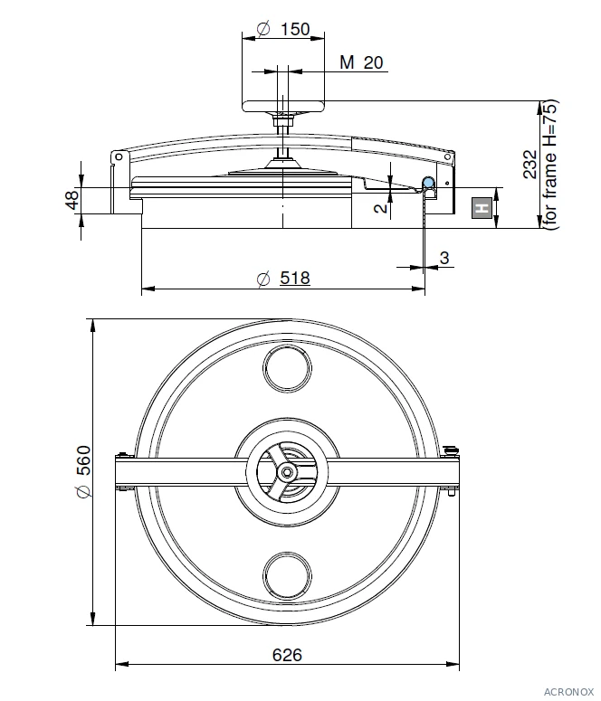 Búvónyílás felső kerek 520 mm kifelenyíló (270;271;272;273; 270/B;271/B;272/B;273/B)
