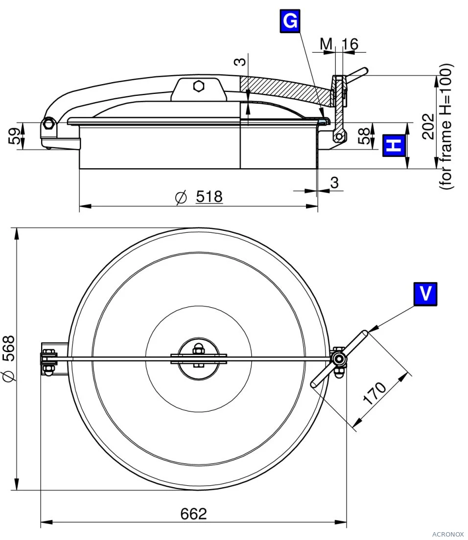 Búvónyílás felső kerek 520 mm kifelenyíló (T1/500;T1/501;T1/502; T1/500/B;T1/501/B;T1/502/B)