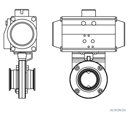 Pillangószelep, clamp / clamp, Szilikon, DIN, rozsdamentes, élelmiszeripari, standard