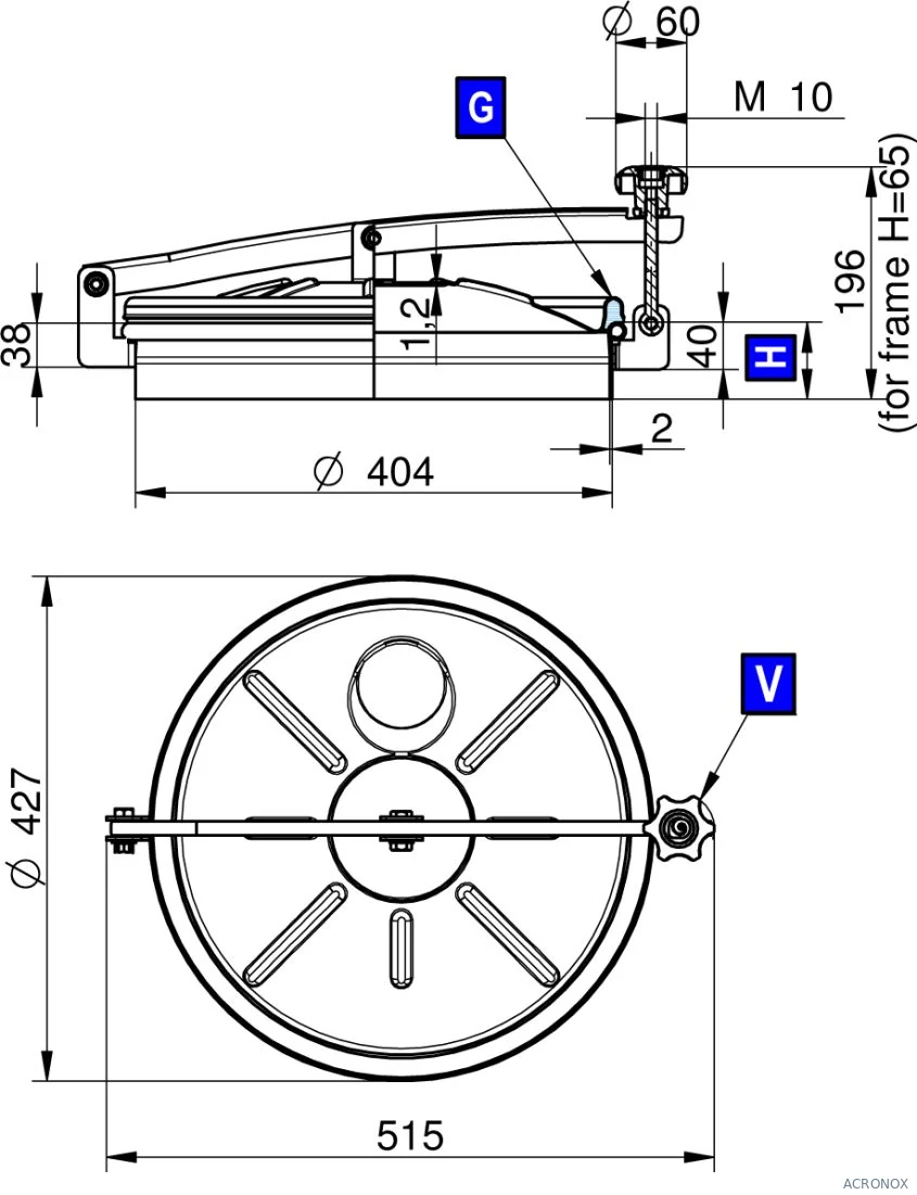 Búvónyílás felső kerek 404 mm kifelenyíló (250;251;252;253; 250/B;251/B;252/B;253/B)