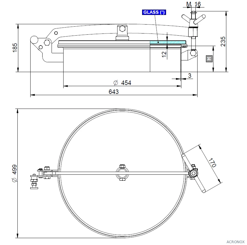 Búvónyílás felső kerek 454 mm kifelenyíló (T1/G450;T1/G451;T1/G452; T1/G450/B;T1/G451/B;T1/G452/B)