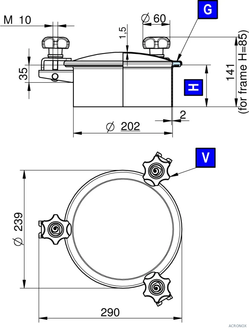 Búvónyílás felső kerek 202 mm kifelenyíló (3V/200;3V/201;3V/202)