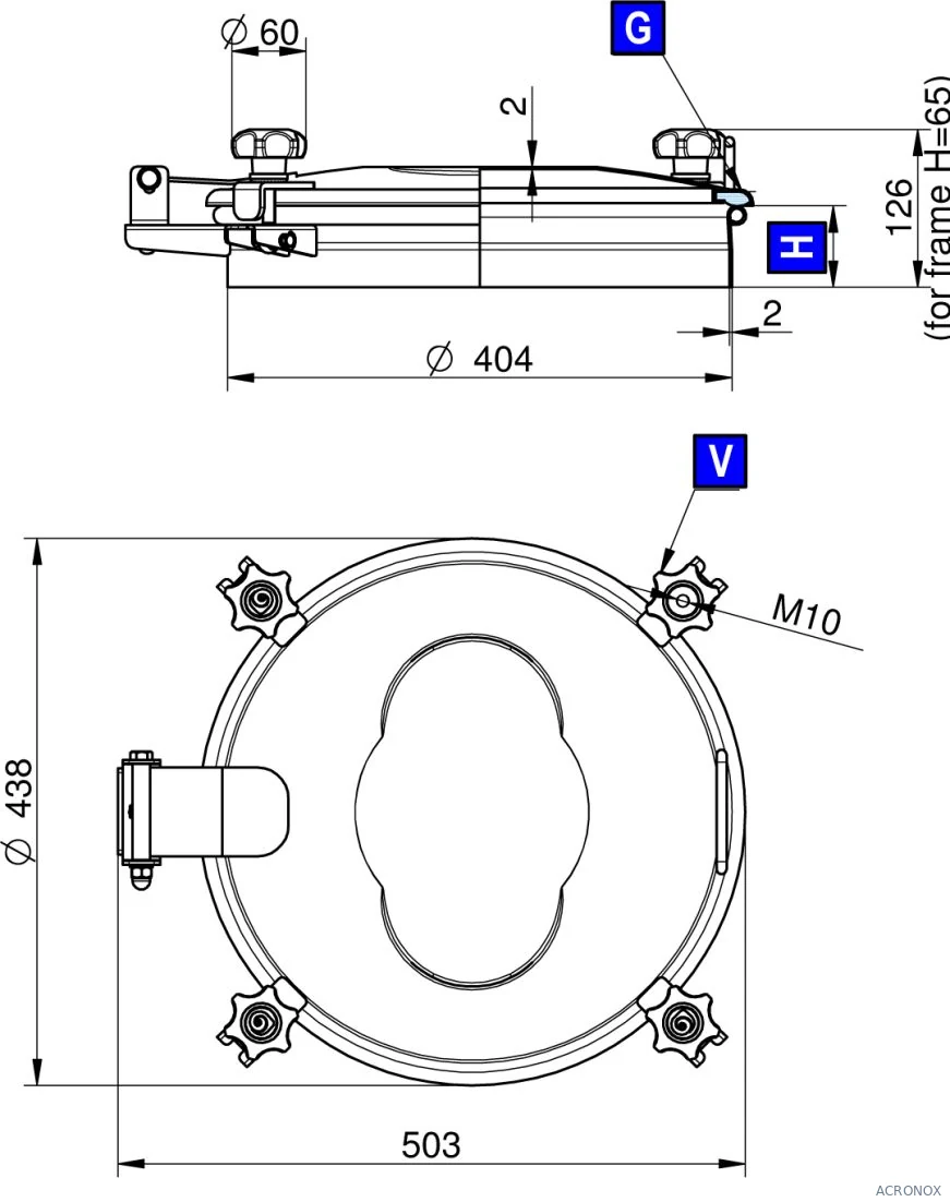 Búvónyílás felső kerek 404 mm kifelenyíló (N/240/4V;N/241/4V;N/242/4V;N/243/4V; N/240/4V/B;N/241/4V/B;N/242/4V/B;N/243/4V/B)